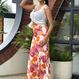 tandul Women Floral Print Flared Multicolor Skirt image 3