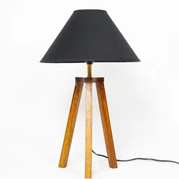 kapoor lampshades Griffith hand crafted Solid wood honey finish Tripod Table Lamp With Black Cotton Shade image 5