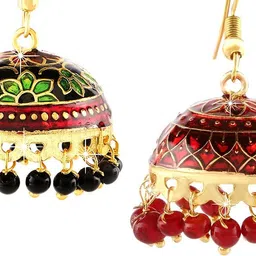 yellow chimes Handcrafted Meenakari Carftmanship Combo 2 Pairs Traditional Jhumka / Jhumki Earrings Copper Jhumki Earring image 4