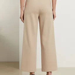 gheiebvdo Women Straight Fit Beige Viscose Rayon Trousers image 2