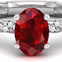 bluejwel January - Garnet BlueJwel's Solitaire Oval Garnet Ring with CZ Diamond Accents Sterling Silver Cubic Zirconia, Garnet Sterling Silver Plated Ring image 2