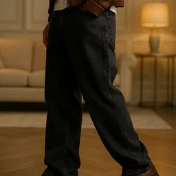 glossy Men Straight Fit Mid Rise Black Jeans image 3