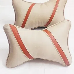 gaenterprises Beige, Orange Leatherite Car Pillow Cushion for Universal For Car image 1