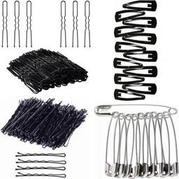 mayaksh 122p combo Bob Pins 50p & U-pin 50p & 12p Tik Tak clip & 10p big size safety pin Hair Pin image 1