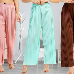 irha Pack of 3 Women Regular Fit Multicolor Viscose Rayon Trousers image 1