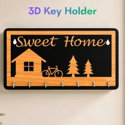 hs designing dreams Sweet Home Wooden Key Holder for Wall | 7 Hooks N2 Wood Key Holder-picture-17