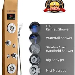 X-XONIER SS Shower 304 Grade Panel 6 in 1 Tower System With LED Rainfall Shower Body Massage Spray Handheld Shower Temperature Display LED Rainfall Shower image 2