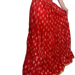 krishika Women Printed Flared Red Skirt image 3