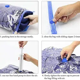 oxmeza 4PCS Vacuum Storage Zip-lock Bag with Pump Sealer Bag for Clothes Blanket Hanging Storage Vacuum Bags image 2