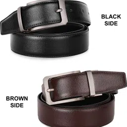 zoro Men Casual, Party, Formal, Evening Black, Brown Texas Leatherite, Artificial Leather Reversible Belt image 3