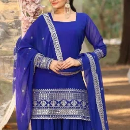 Women Georgette Kurta Pant Dupatta Set-image-74