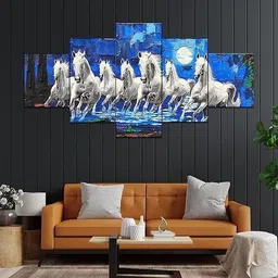 art rj14 Seven Hourse Vastu Set of Five Framed 3D Painting (17x30) inch. Digital Reprint 17 inch x 30 inch Painting image 1