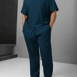 hari trendz clothing Men Night Suit Set Blue Self Design image 4