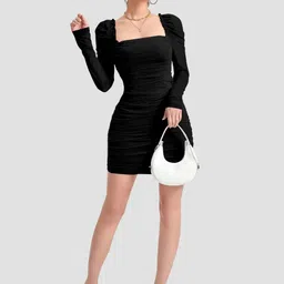 couplehub Women Bodycon Black Above Knee/Mid Thigh Length Dress-picture-14