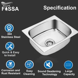 fossa 20"x17"x08" Single Bowl Stainless Steel Kitchen Sink With PVC Sink Coupling FIS-02 Top Mount image 4