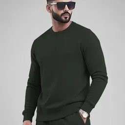 tripr Men Night Suit Set Dark Green Solid image 4