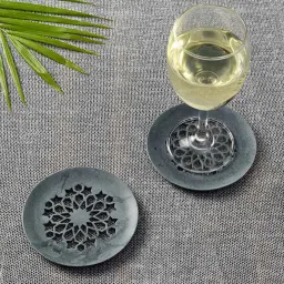 Handcarved (Set of 2) Stoneware Coaster by Unravel India image 1