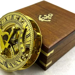 ascent india Shiny Round Brass Sundial Compass in Wooden Box Vintage Nautical Compass image 3