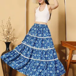 zwerlon Women Printed Flared Blue Skirt-picture-34