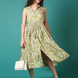 v-mart Women A-line Green Midi/Calf Length Dress image 5