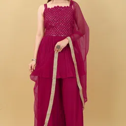 sashay boutique Women Viscose Rayon Kurta Sharara Dupatta Set-picture-25