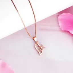 zavya Leafy Radiance Elegance Rose Gold Sterling Silver Cubic Zirconia Sterling Silver Pendant Set-picture-17