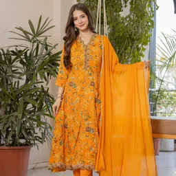 toulin Women Pure Cotton Kurta Palazzo Dupatta Set image 1