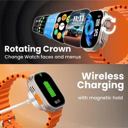 farhan T800 Ultra Smart Watch orange strap warless charging & WiFi Smartwatch free size Smartwatch image 2