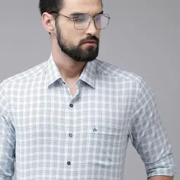 Arrow Men Blue Original Slim Fit Checked Pure Cotton Formal Shirt-image-25