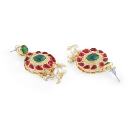 Zaveri Pearls Gold-Plated Pink & Green Kundan-Studded & Pearl Beaded Jewellery Set image 4