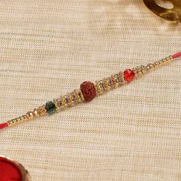 KARATCART Gold Plated Rudraksha Bhaiya Thread Rakhi With Roli Chawal-picture-53