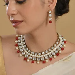 Fida Gold-Plated Kundan-Studded & Pearl Beaded Layered Jewellery Set-picture-42