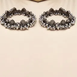 Sanjog Set Of 2 Silver-Toned Silver-Plated Antique Adjustable Oxidised Bangle-picture-41