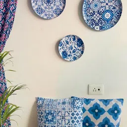 Ritualistic Portguese Blue & White 3 Pieces Printed Metal Wall Decors-picture-21