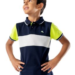 Cherry Crumble Boys Navy Blue & Green Colourblocked Polo Collar T-shirt-picture-18