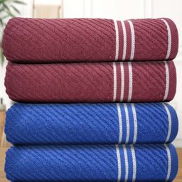 Athom Living Peach & Blue 4 Pieces Striped 380 GSM Bath Towels-picture-16