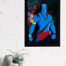 eCraftIndia Blue & Green Lord Ram Satin Matt Textured UV Wall Art-image-63