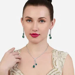 Zaveri Pearls Sliver PlatedAustrian Diamonds Studded Jewellery Set-picture-15