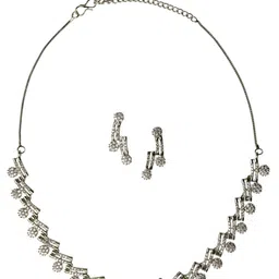 SHARLEEZ Rhodium-Plated American Diamond Stone Studded Jewellery Set-picture-34
