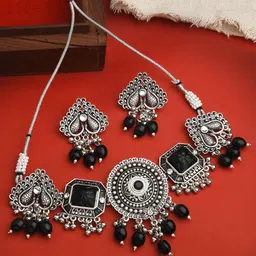 Fida Silver-Plated & Black Artificial Stones and Beads Jewellery Set-picture-32