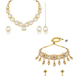 ASMITTA JEWELLERY Set Of 2 Gold-Plated Stones Studded Jewellery Set-picture-35