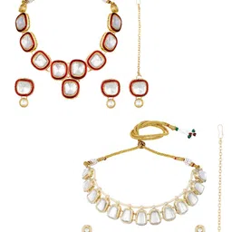 ASMITTA JEWELLERY Set Of 2 Gold-Plated Stones Studded Jewellery Set-picture-28