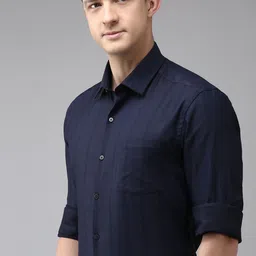 Arrow Men Navy Blue Manhattan Slim Fit Tartan Checked Formal Shirt-picture-29