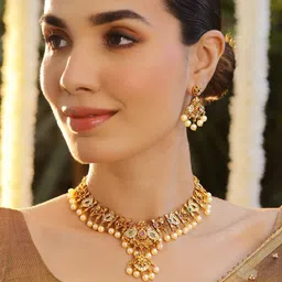 Rubans 18K Gold-Plated Cubic Zirconia-Studded & Beaded Jewellery Set-picture-40