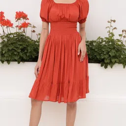 DressBerry Effortless Essence Smocked Waist Puff Sleeves A-line Dress-image-83