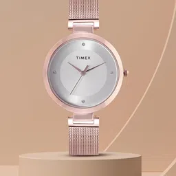 Timex Women Silver-Toned Dial & Rose Gold-Toned Bracelet Style Analogue Watch TWEL107SMU01-picture-49