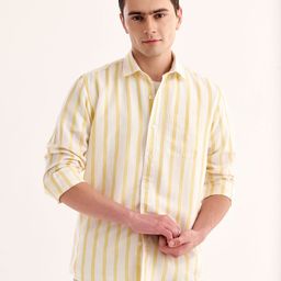 Red Flame Vertical Striped Spread Collar Cotton Linen Casual Shirt-picture-33