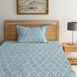 KLOTTHE Blue Floral 300 TC Fitted Single Bedsheet with 1 Pillow Cover-picture-35