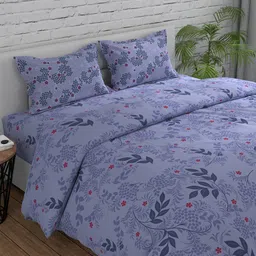 Huesland Purple & Blue Floral 144 TC King Bedsheet with 2 Pillow Covers-picture-24