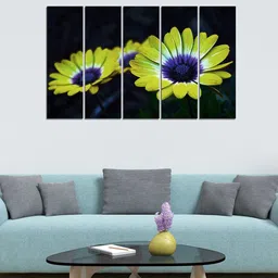 WENS Black & Green 5 Panelled Floral Art Velvet Laminated Wall Painting-image-46